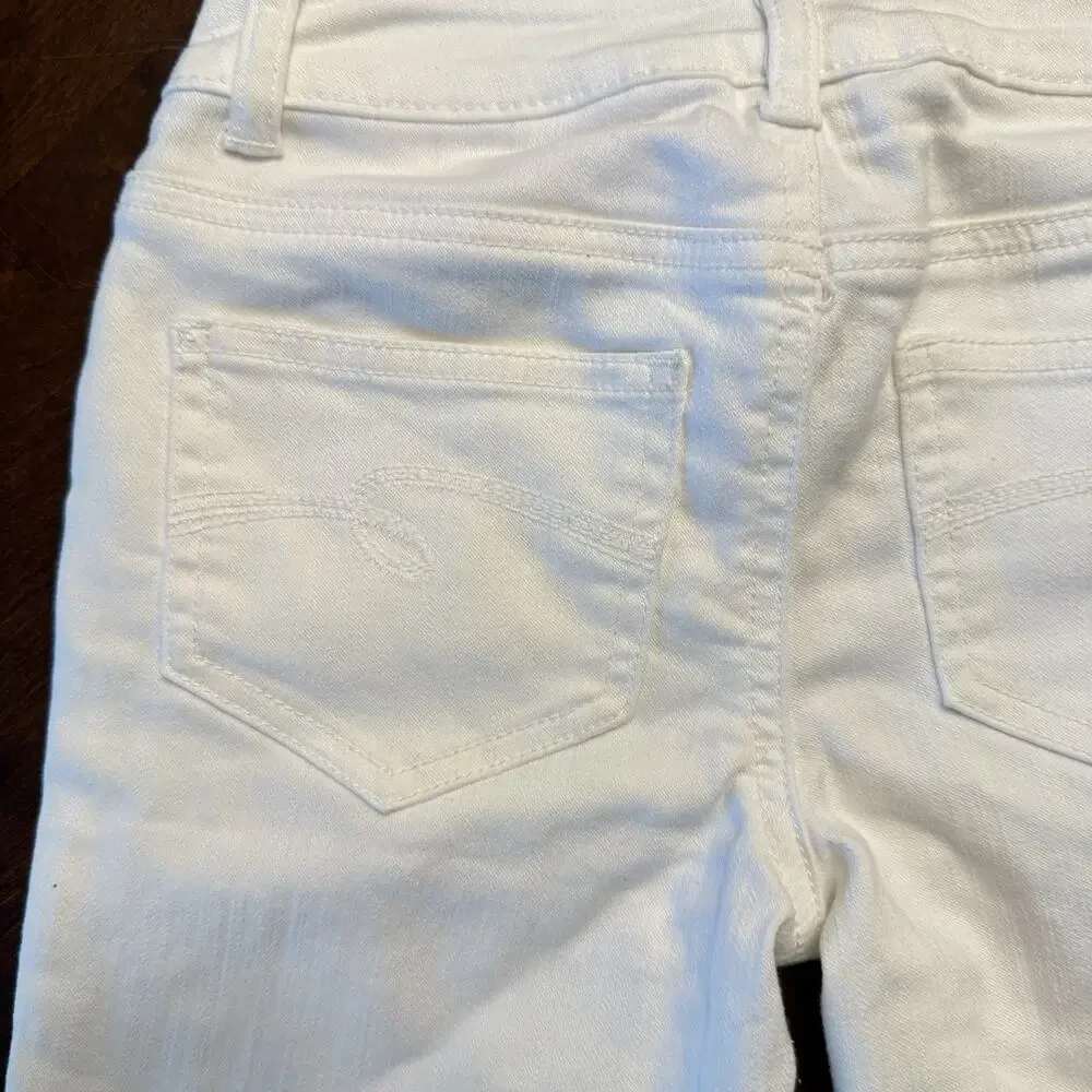 Justice Girls Sz 12 Slim White Bermuda Shorts 5 pocket roll leg belt loops EUC